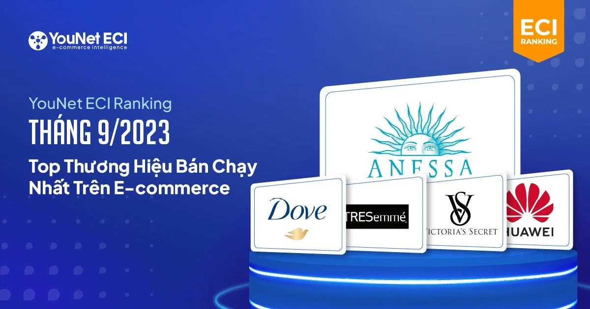 YouNet ECI Ranking: Xếp hạng thương hiệu bán chạy nhất trên E-commerce tháng 9/2023